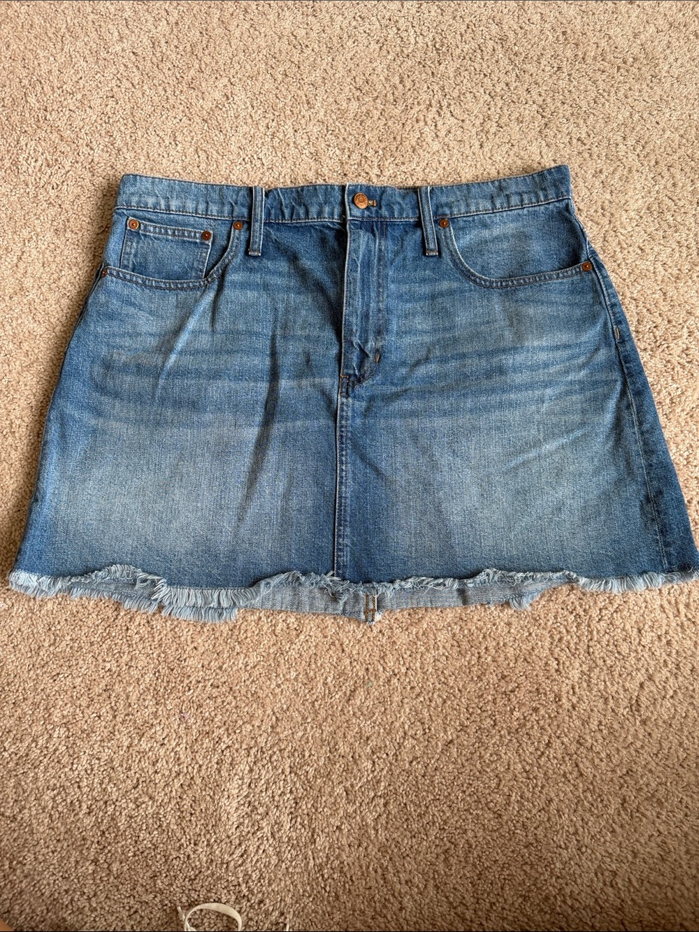 Madewell Classic Blue Denim Mini Skirt with Frayed Hem